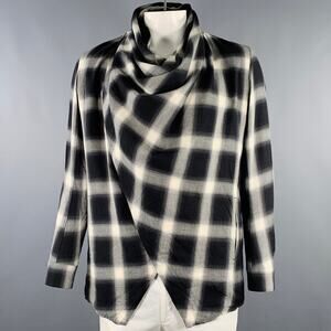 ATTACHMENT Size L Black White Plaid Cotton Wool Cowl Collar Long Sleeve Shirt